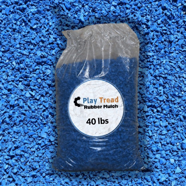 Blue rubber mulch playground surfacing in a 40 lb bag for commercial playground safety surfacing areas